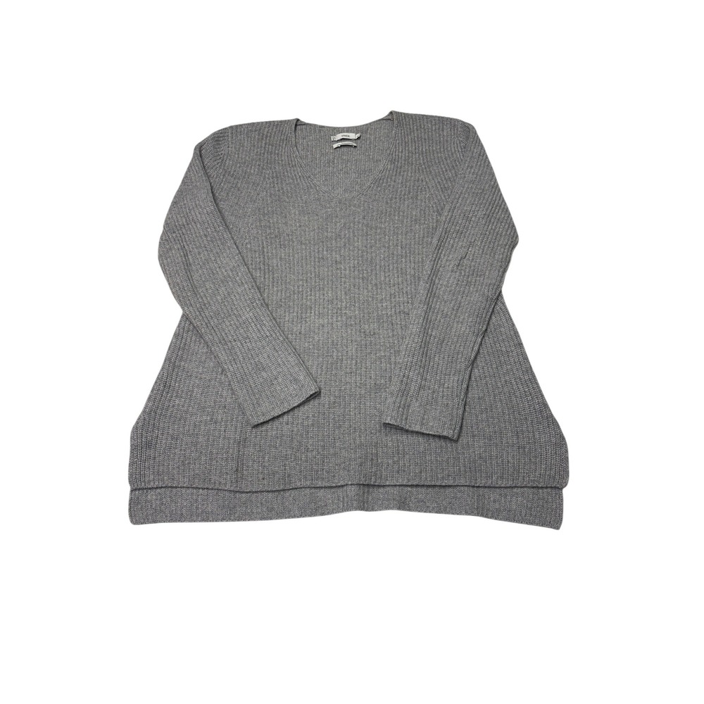 Vince Womens Heather Grey 100% Cashmere Ribbed V-Neck High Low Sweater XS